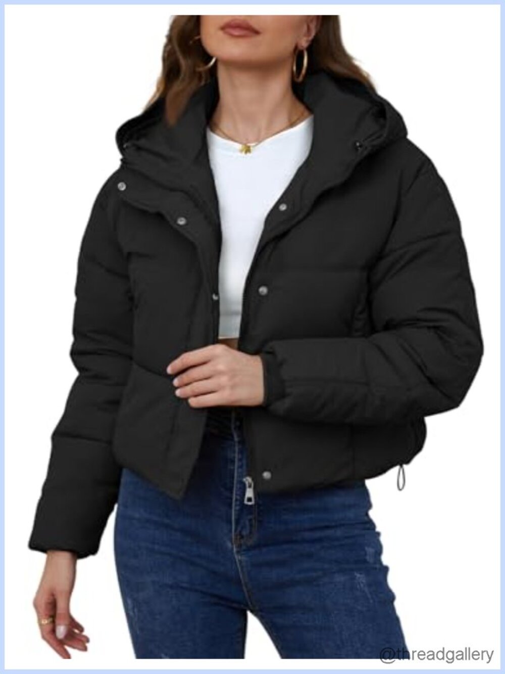 Yimoon Womens Cropped Puffer Jacket Hooded Winter Coat Zip Snap